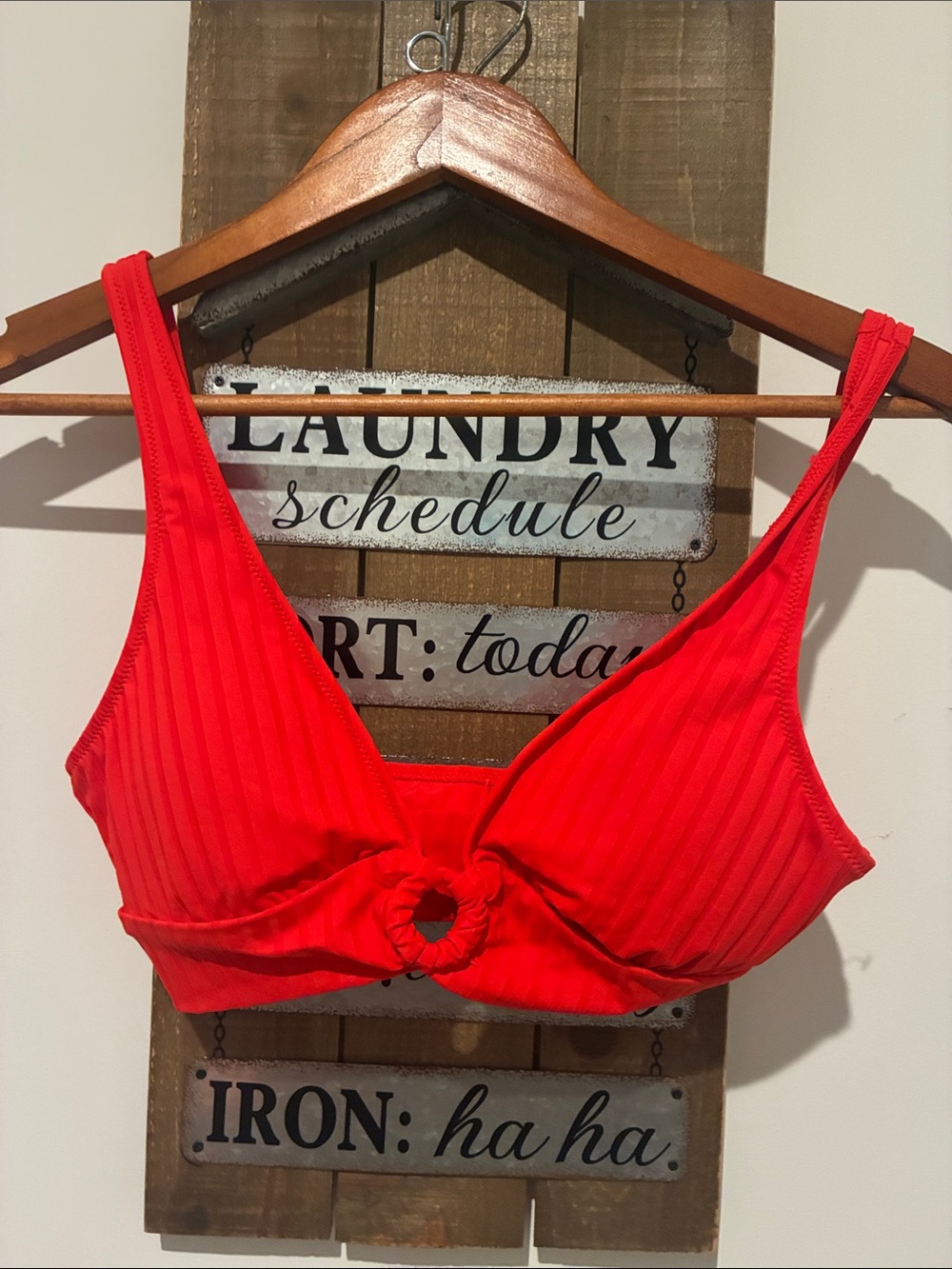 aerie Knot-Front Ribbed Bralette in Red